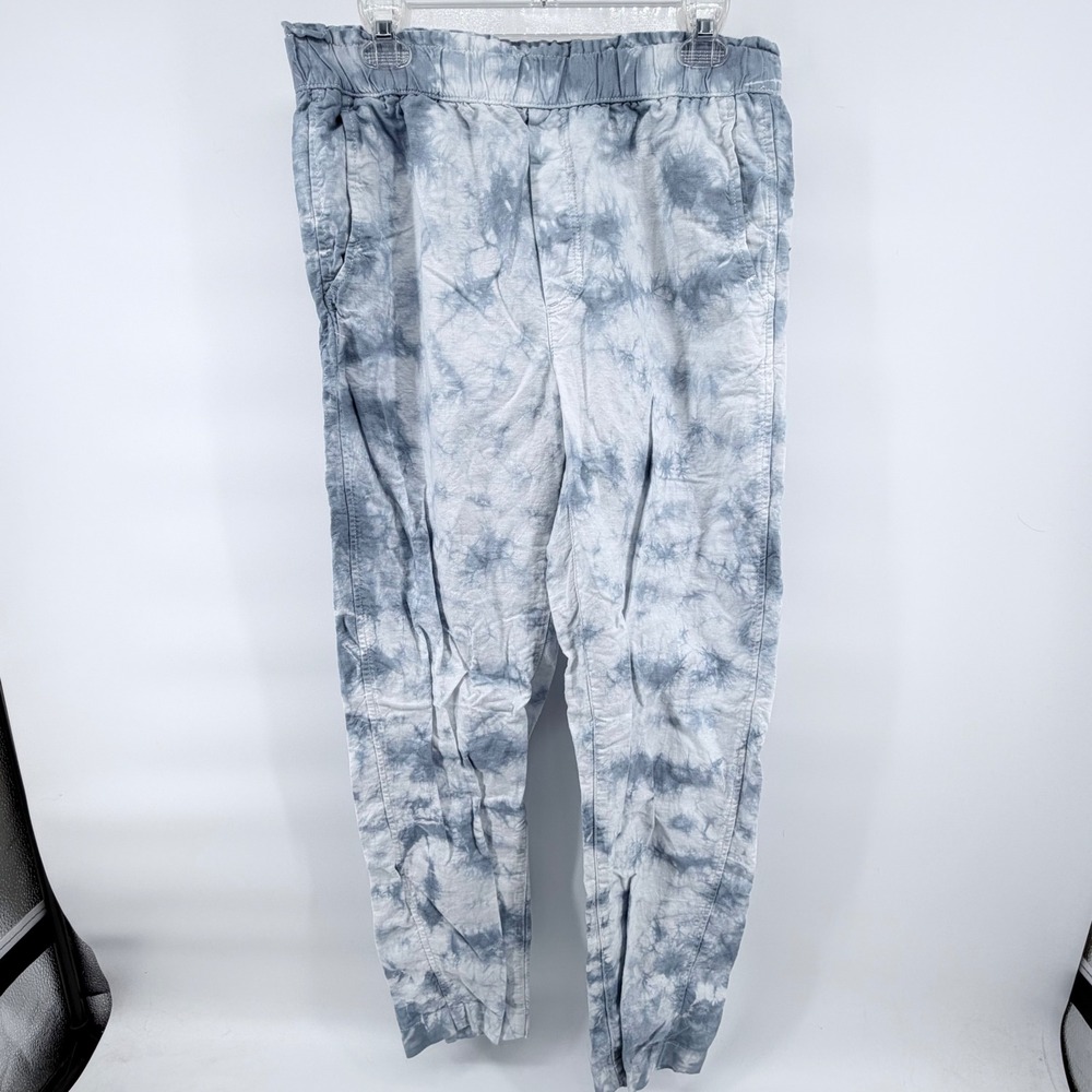 Gap Khakis Womens 10 Linen Cotton Tie Dye Pull On Pants Blue White Beach Tapered